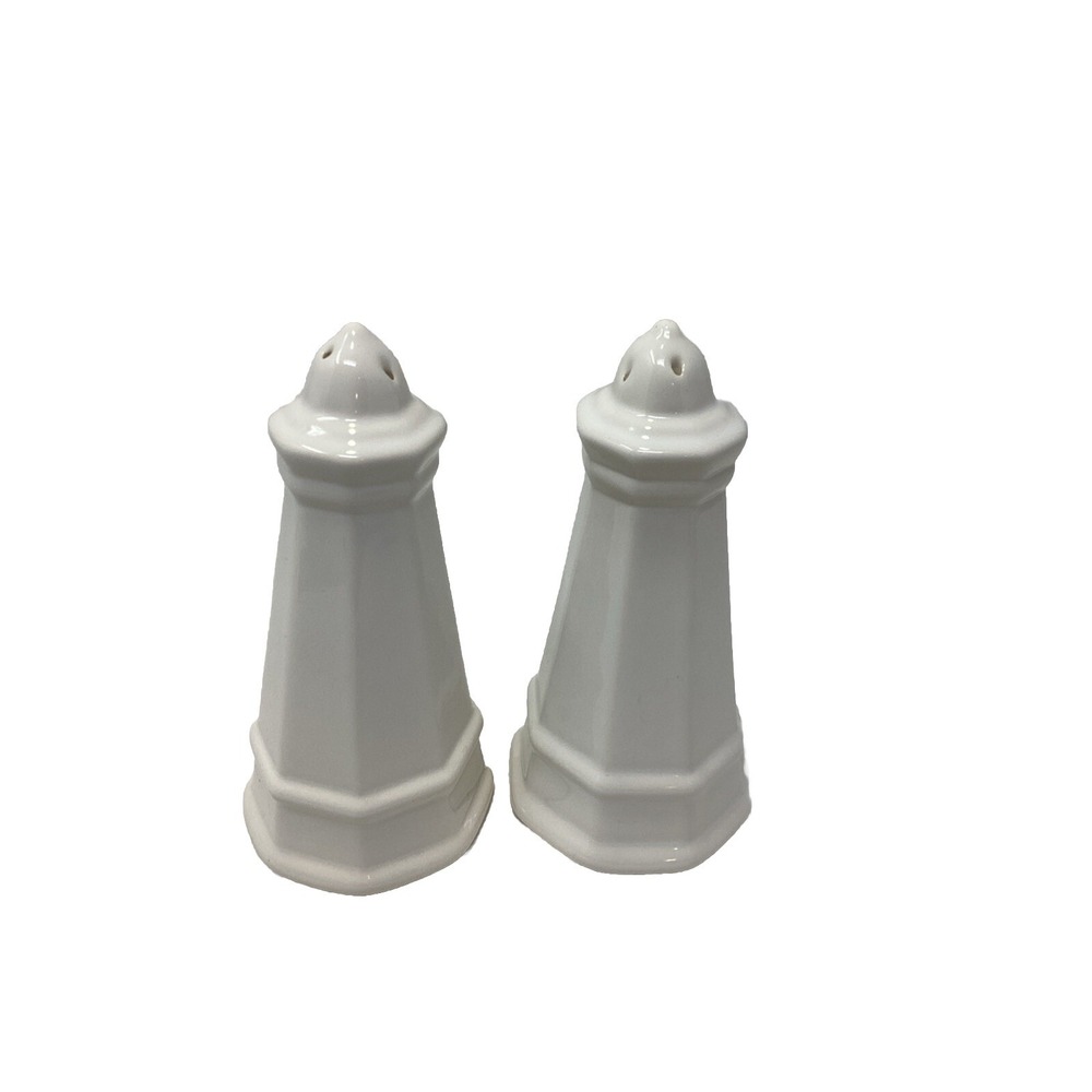 Vintage Pfaltzgraff Ceramic Stoneware Heritage White Salt & Pepper Shakers 6"